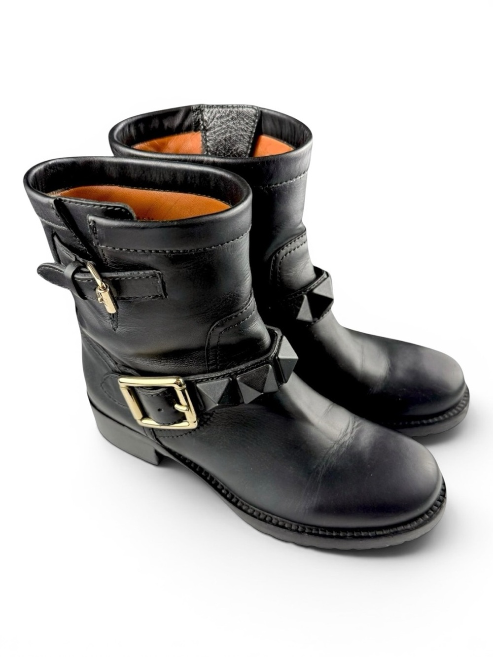 Valentino Garavani black leather biker boots